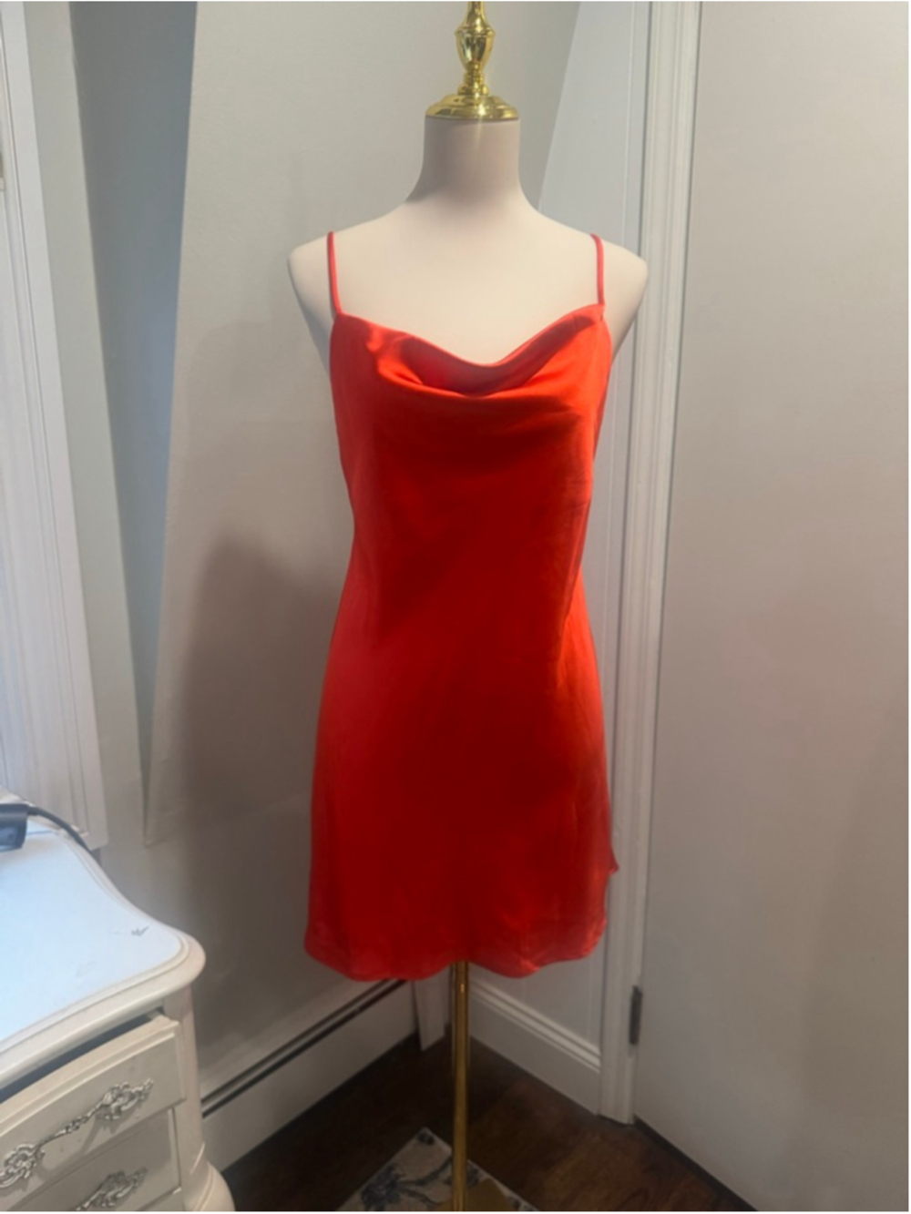Revolve RESA | Slip Satin Cowl Neck Mini Dress | Cayenne Red/Orange | Size M